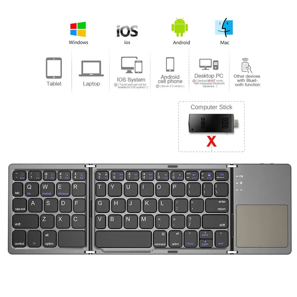 3 Mini Bluetooth Folding Keyboard with Touchpad