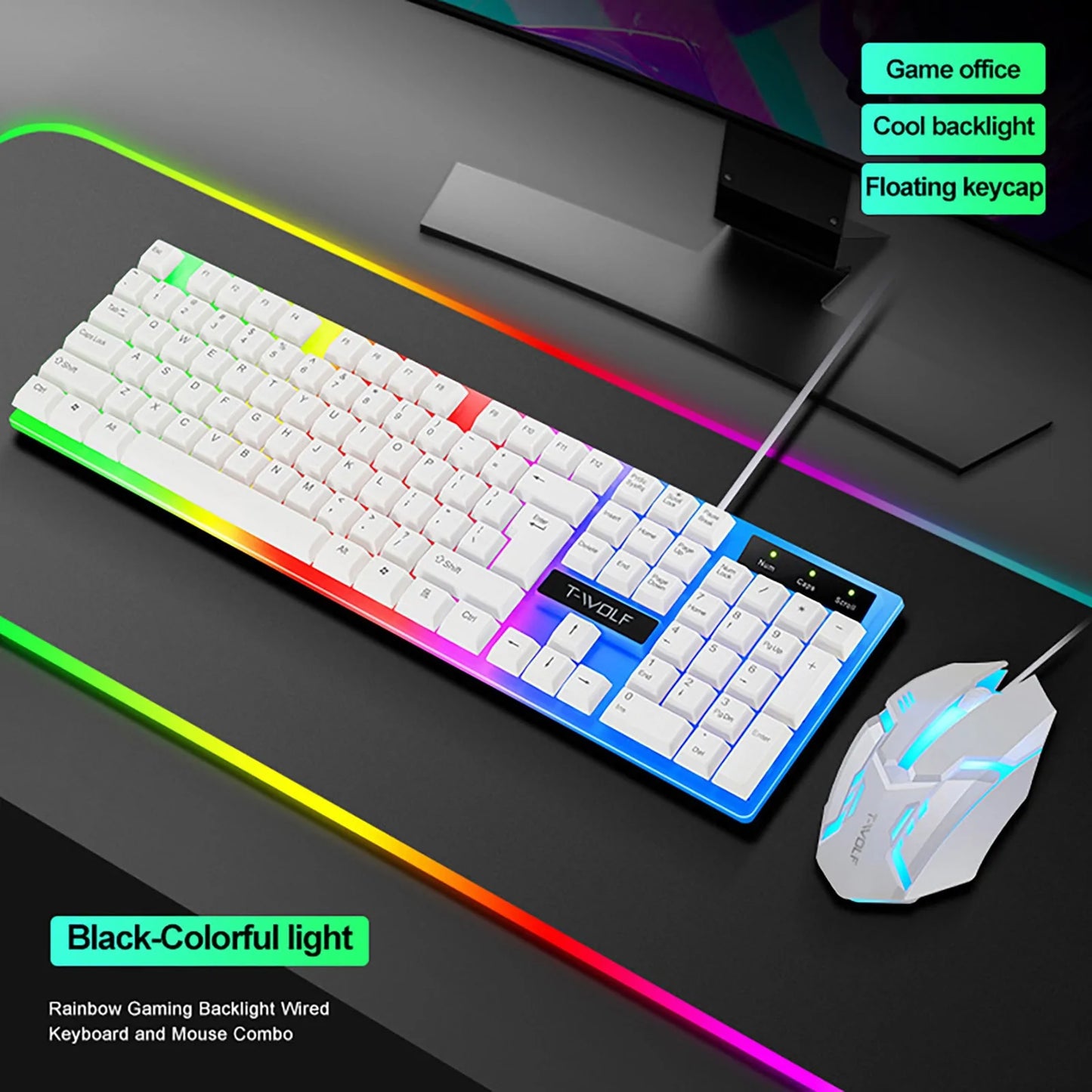 Rainbow Backlit Wired Gaming Keyboard and Mouse Kit