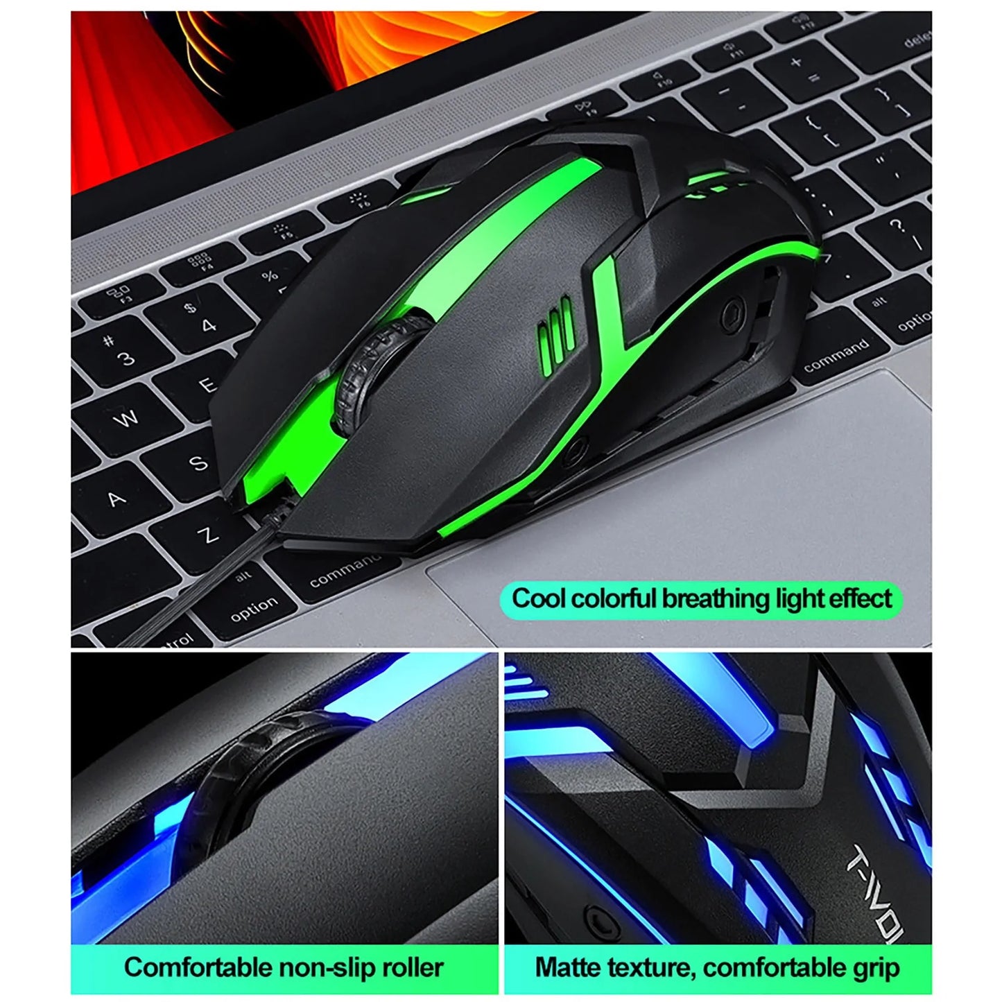 Rainbow Backlit Wired Gaming Keyboard and Mouse Kit