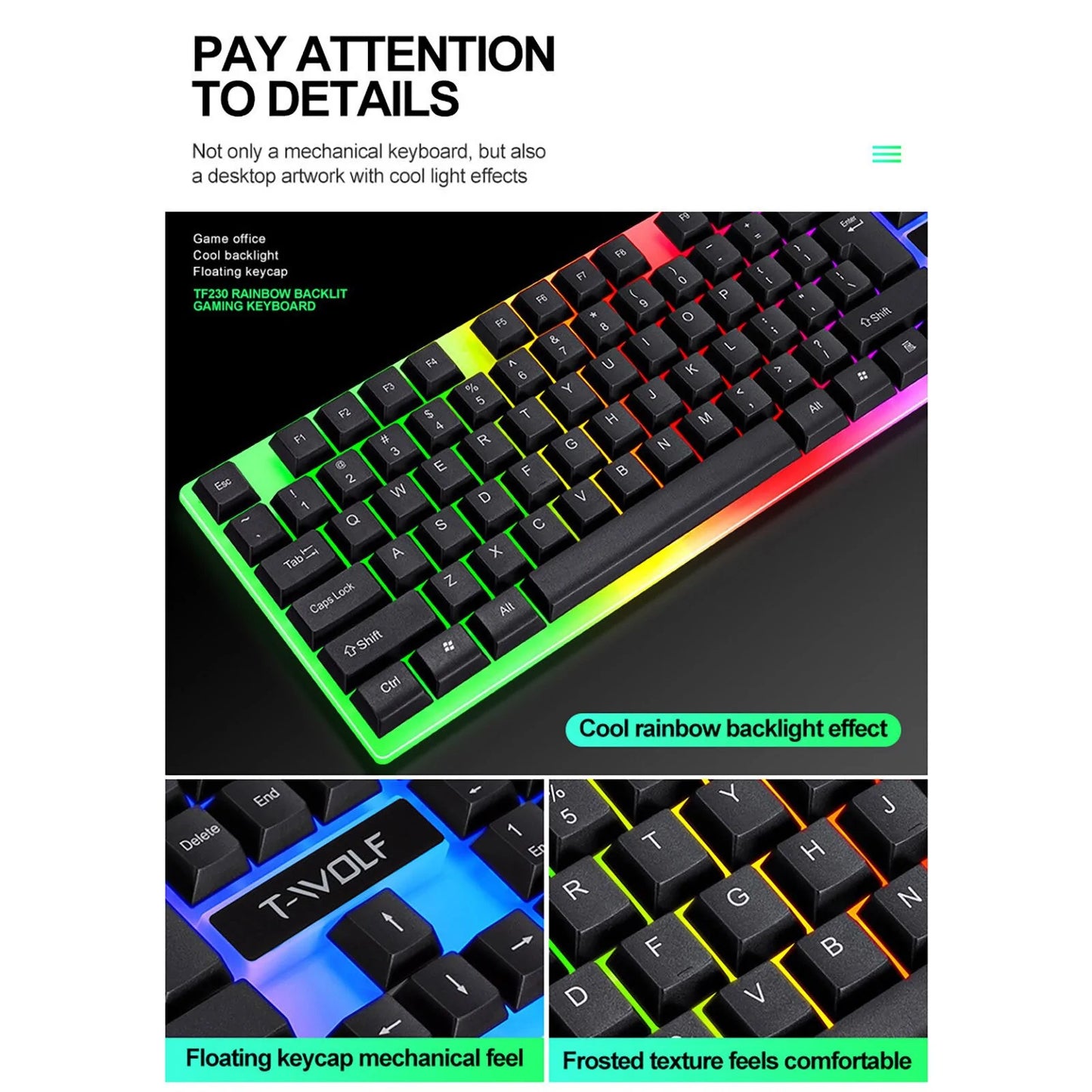 Rainbow Backlit Wired Gaming Keyboard and Mouse Kit